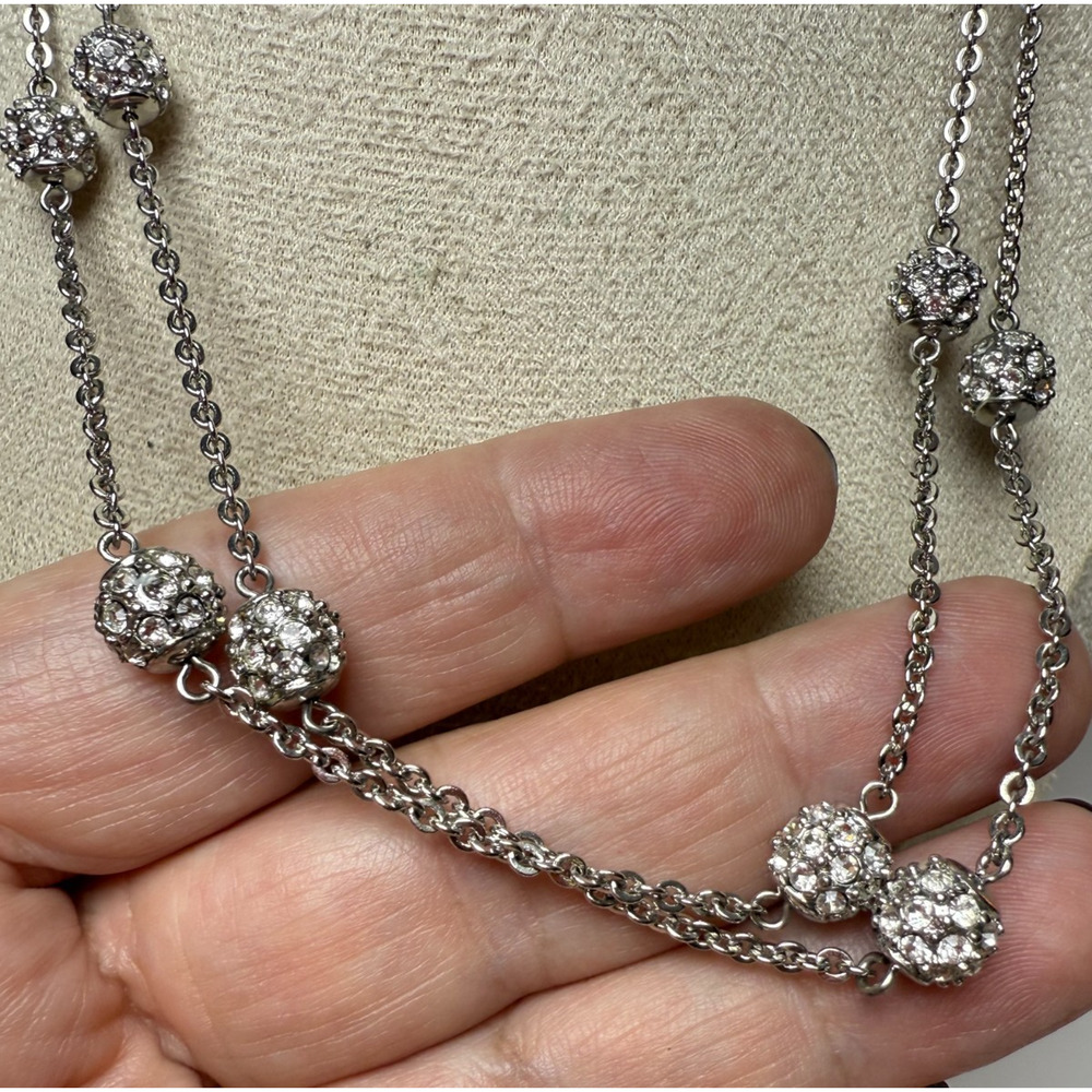 Nolan Miller Runaround Glamour Silver Tone Pave Crystal Spheres Beaded Necklace - Picture 3 of 5